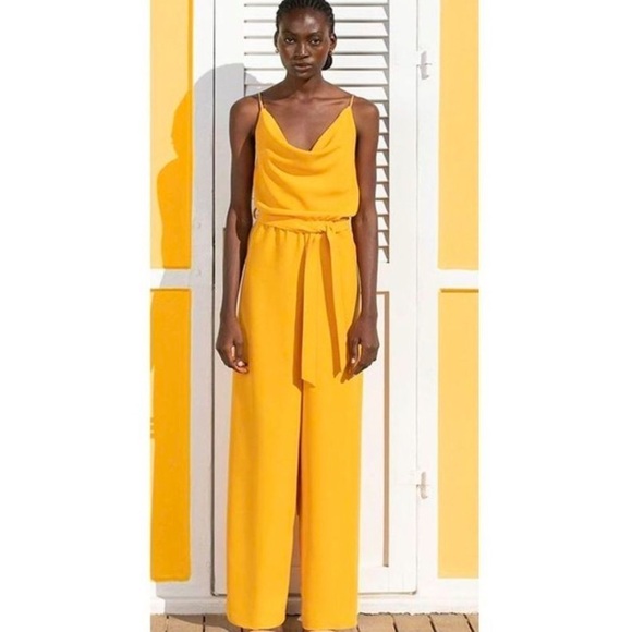 H2O Italia Tinomi Cowl Neck Wide Leg Jumpsuit with detachable Belt in Marigold - Picture 1 of 13